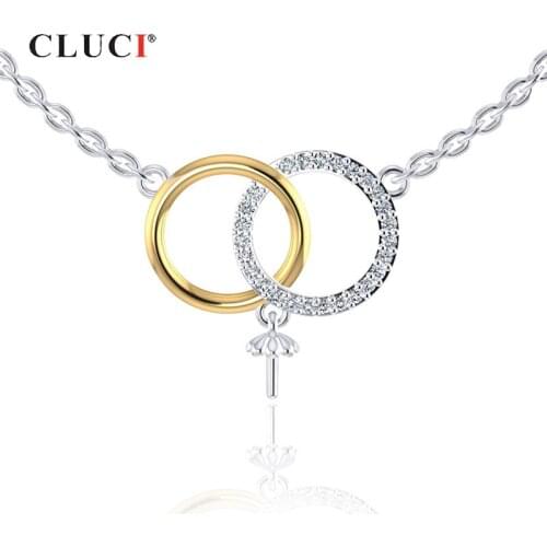 CLUCI 925 Sterling Silver Zircon Pendant Necklace Jewelry Silver 925 Double Heart Design Pearl Pendant Necklace Jewelry SN045SB