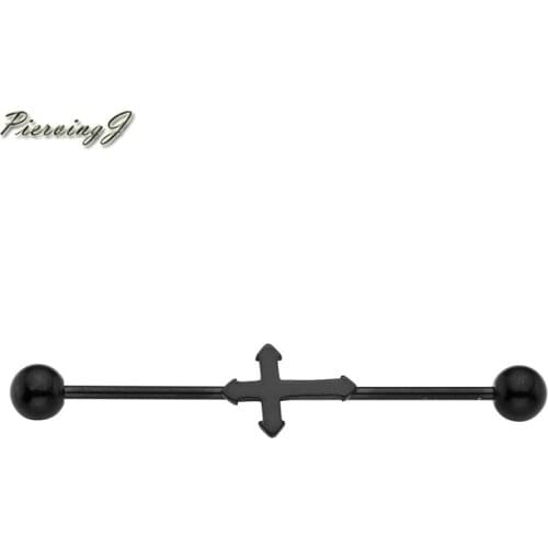 PiercingJ Stainless Steel Cross Industrial Barbell Helix Cartilage Top Upper Ear Studs Earrings Body Piercing Jewelry
