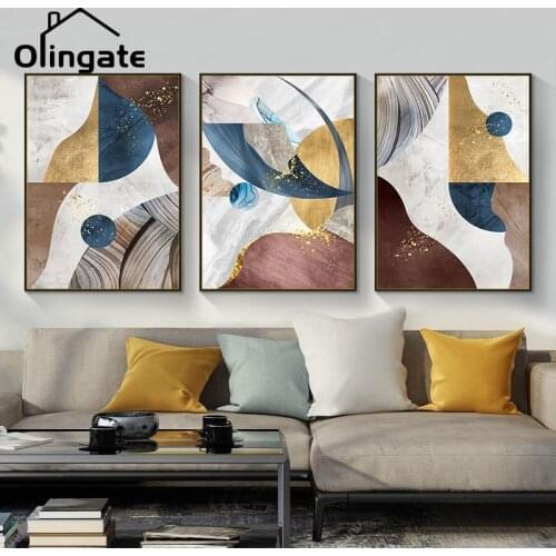 Nordic Simple Artwork Wall Art Picture Modern Abstract Blue Gold White Canvas Poster One Piece Canvas Painting Home Room Decor
