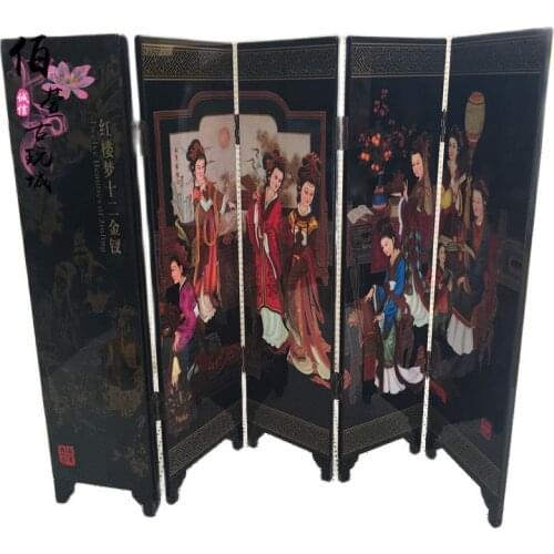Antique folding six screens 12 gold hairpin Chinese characteristic lacquer painting home furnishing