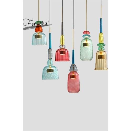 Modern Stained Glass Pendant Lights Colorful Hanging Lamp Loft Hanglamp for Dining Room Kitchen Home Fixtures Industrial Decor