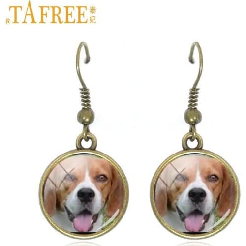TAFREE antique bronze dog pendant drop earrings Beagle Labrador westie collie shepered terrier women dangle earring jewelry DG2