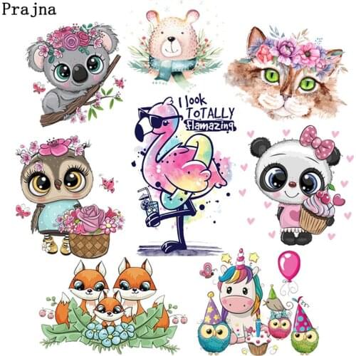 Cartoon Cute Animal Iron-on Transfers For Clothing Koala Unicorn Applique Heat Thermal Transfer For Clothes Washable Stickers