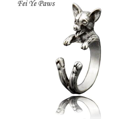 Fei Ye Paws Punk Vintage 3D Chihuahua Wrap Ring Fashion Hippie Chihuahua Dog Ring Boho Chic Animal Rings For Women Men Jewelry
