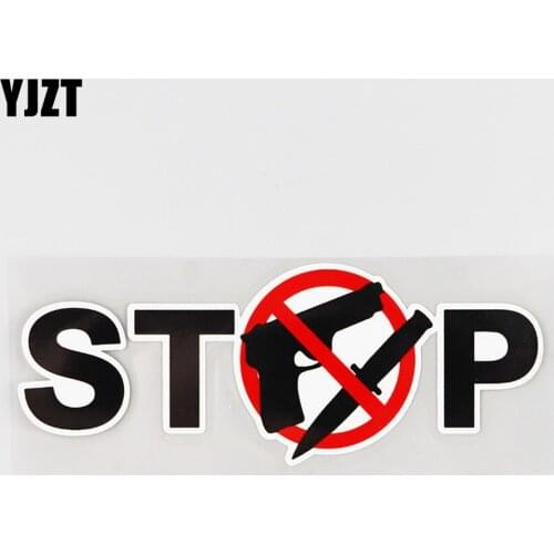 YJZT 15.7CM×5.6CM Creative No Weapon Gun And Knife Stop Decal PVC Car Sticker 12C-0755