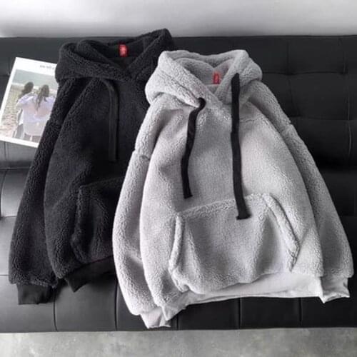 Female Fashion Sweatshirt Long Sleeve Solid Loose Pocket Thick Hoodies Women Autumn Winter Hooded Print Fleece Flannel Pullover
