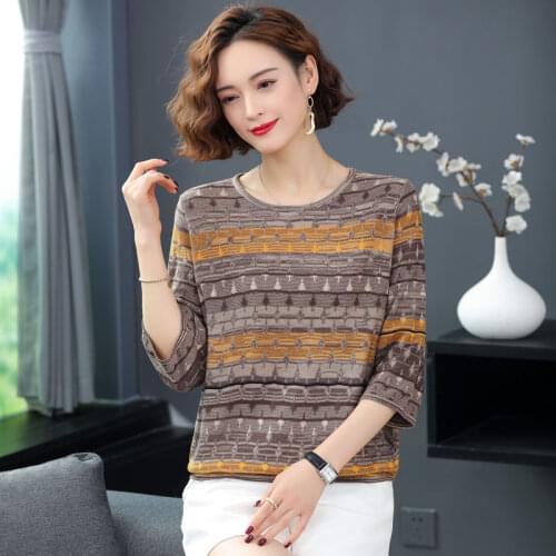 Knitted Blouse Women Elegant Plus size Tops For Summer Vintage 3/4 Sleeve Ladies Blouses Tee Shirts Clothing Casual High quality