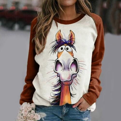 40# Women Harajuku Casual Blouses Fashion Animal Printed Females Long Sleeve O-neck Shirts Blouse Tunics Tops Женские Шорты