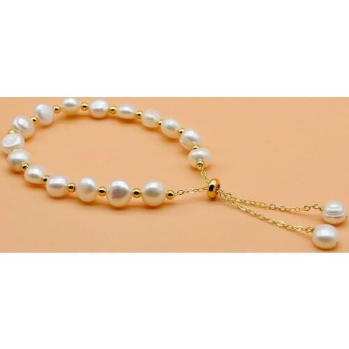 Ladies Pearl Bracelet, White Baroque Pearl, Adjustable, Golden Bracelet, Ladies Wedding Gift