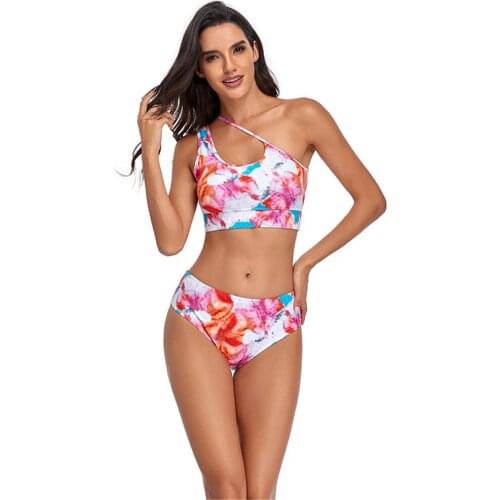 Cikini 2021 WomenS Sexy Bikini Fashion Tie Dyed One Shoulder Middle Waist Split Push Up Swimsuit Swimming Summer Beach Brazil