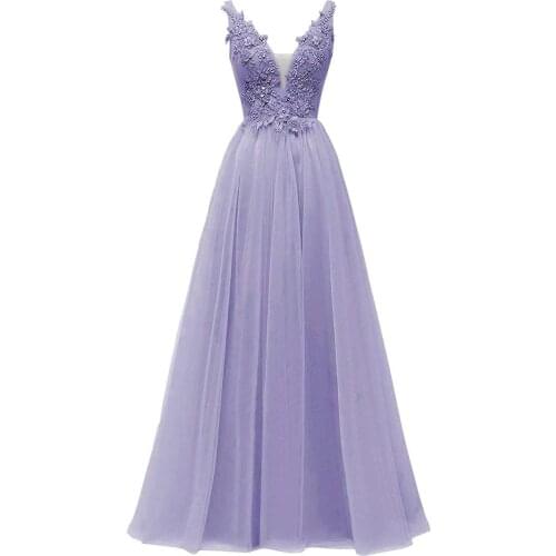 Robe De Soirée De Mariage Evening Dresses V Neck Lace Applique Beading Wedding Party Dresses A Line Long Prom Dress Robe Longue