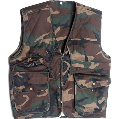 Cotton blend green camouflage fishing multi-pocket vest hunting practical autumn