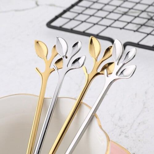 1 Pcs Stainless Steel Leaves Spoon Fork Coffee Tea Spoons Ice Cream Dessert Cake C66