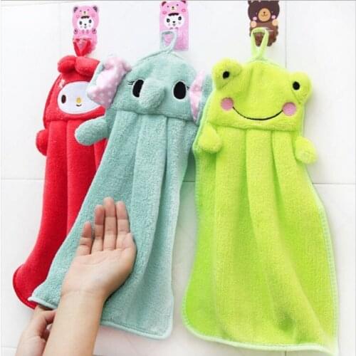 1PC Hand Towels Absorbent Coral Fleece Cloth Kitchen Towel Easy Clean Cute animal Kitchen Bathroom Hanging wipe Towel