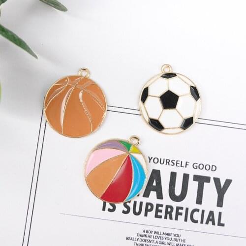 10pcs/pack Basketball Football Volleyball Sports Enamel Metal Charms Golden Base for Earring Bracelet DIY Jewelry Making 25mm