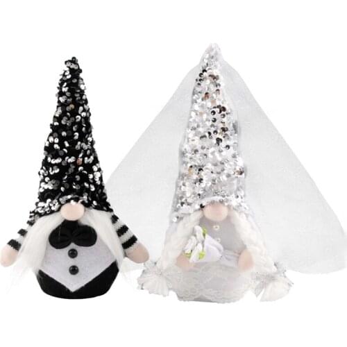2PCS Bride Groom Romantic Wedding Rudolph Doll Dwarf Gnome Faceless Doll Home Decoration Cloth Art Cute Adult Kids Gift