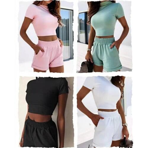 2pcs Womens Sport Wear Set Casual Jogger Fitness Yoga Set Short Sleeves Tshirt & Shorts Running Training Two Pieces Women Cloth