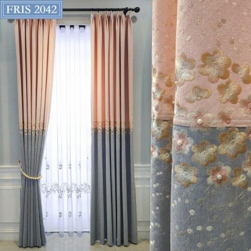 2021 New Simple Embroidered Curtain Shading Finished Girly Style Curtains for Living Dining Room Bedroom