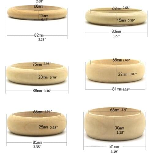 6PCs Unfinished Natural Untreated Plain Wooden 68mm(2.68") Round Bracelet for DIY Jewelry Making Handmade Gifts