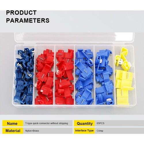 65pcs T Tap Scotch Lock Electric Wire Cable Connectors Quick Splice Terminals Crimp Non Destructive Wire Boat Car Accessories