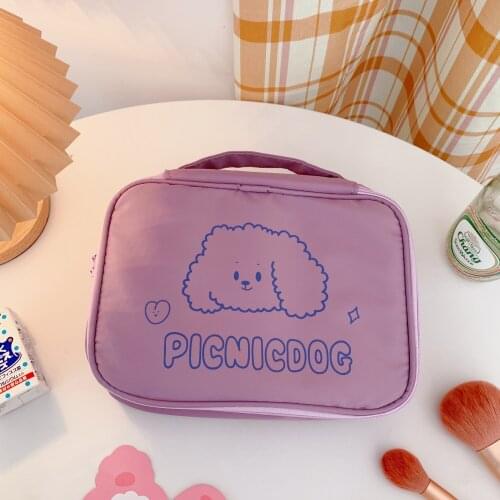 Bentoy Milkjoy Korea Cute Dog Girls Cosmetic Case Large Capacity Make up Bag Home Storage Case Makeup brush Compartment Pocket