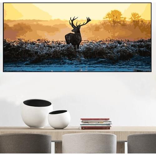 Frameless DIY Painting By Numbers deer look back sunset Modern Wall Art Large Size Canvas Painting For Living Room 60x120cm