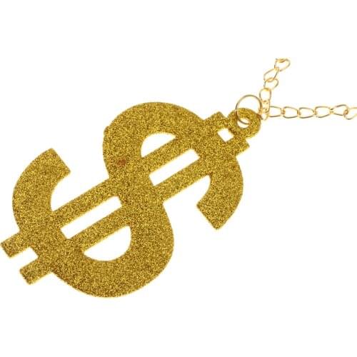 Glitter Gold US Dollar Necklace Ring Set Hip Hop Fancy Dress Rapper Costume