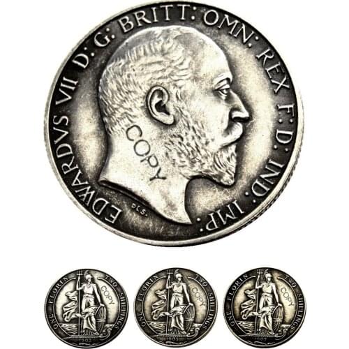 Great Britain 1902 1903 1905 King Edward VII Silver Florin Silver Plated Copy Coin
