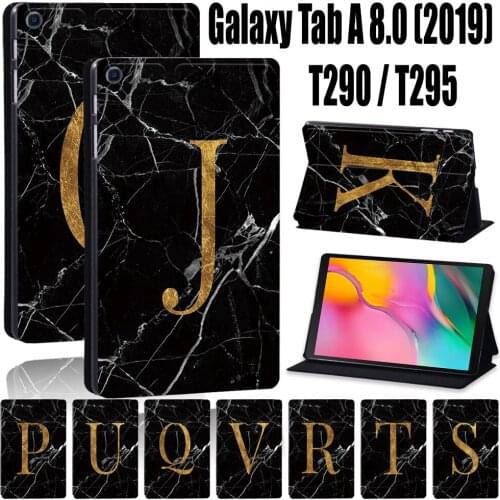 Tablet Case for Samsung Galaxy Tab A T290/T295 (2019) 8.0 Inch Anti-Scratch Leather Black Marble Series Cover Case+ Free Stylus