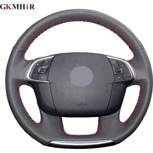 DIY Hand-stitched Black Artificial Leather Car Steering Wheel Covers Case for Citroen C4 C4L 2011-2015 DS4