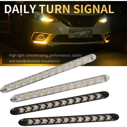 2PCS Universal DRL Daytime Running Lights 12 LED Turn Signal Lights Waterproof Flowing Headlight Strip