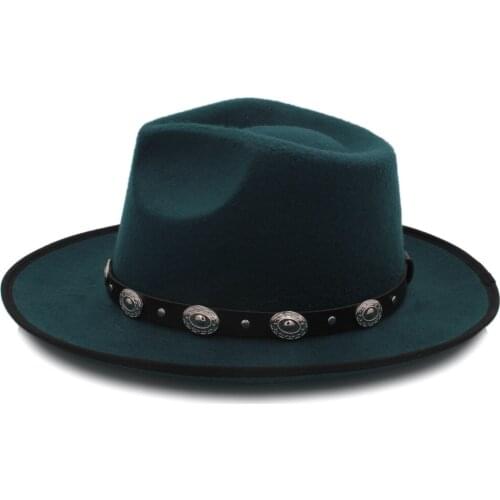 2018 Fashion Women Men Felt Fedora Hat Autumn Lady Wide Brim Fascinator Jazz Hat Gentleman Sombrero Godfather Dad Hat Punk Belt