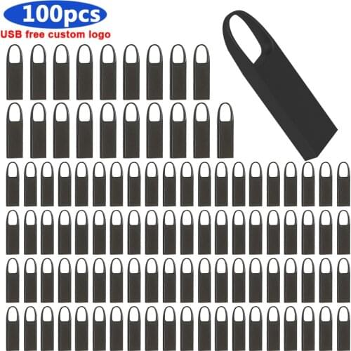 100pcs free logo USB Flash Drive 64GB Metal Steel Pen Drive 32gb memory memori cel usb stick High Speed Pendrive Key u disk gift