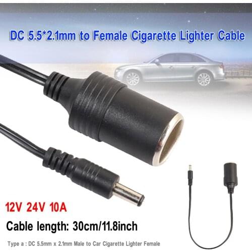 Auto Plug Cable DC 5.5x2.1mm to Car Cigarette Lighter Female Socket Power Supply Charger Adapter Wire Accessories