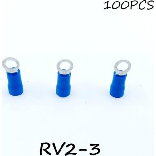Ring Insulated Connector Terminal Block 100PCS RV2-3 Blue Cable Wire Electrical Crimp Terminator A.W.G 16-14 Cap