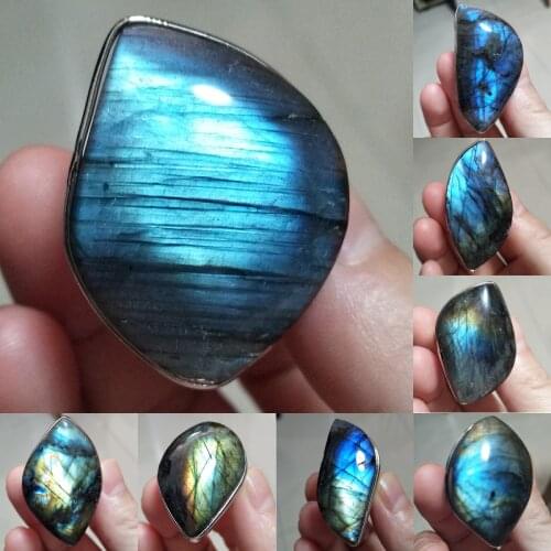 1Pcs Adjustalbe 7-9 Ring for Women Men Round Circle Irregular Shape Bead Natural Stone Blue Labradorite Finger Ring Z018