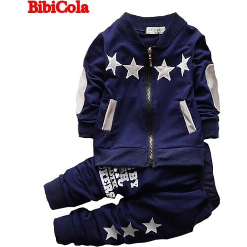 BibiCola 2Pcs Set Spring Autumn style Infant clothes Clothing Sets Baby Boys Long Sleeve Cardigan Stars Coat+Pants Outfits Suit