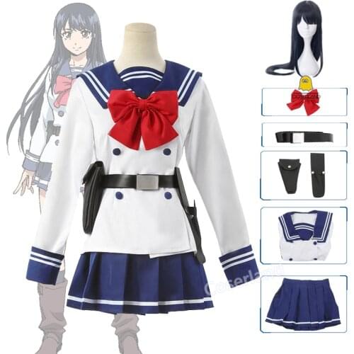Anime High-Rise Invasion Yuri Honjo Cosplay Costume Skirt Set Tenkuu Shinpan Long Wig JK Sailor Suit Halloween School Uniform