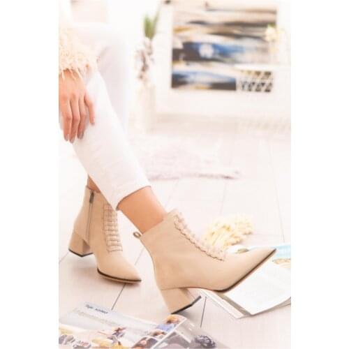 Jilberto Angie Nud Leather Lacing Detailed Pointed toe Bootie 'Turkish' Quality 2021 Fashion Design Season Comfort Fast Shipping