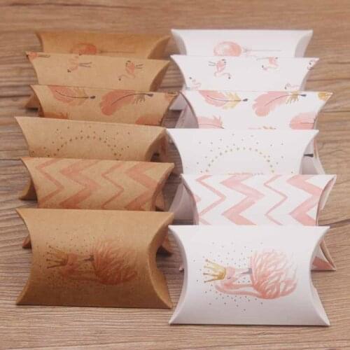 Feiluan store 10pcs packaging boxes paper pillow gift chocolate candy box white /brown color Cookies birthday jewelry wedding