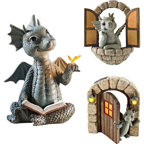 Little Dragon With Butterfly Resin Ornaments For Dragon Boy Resin Decoration Desk Cute Miniature Garden Statue Birthday Gift