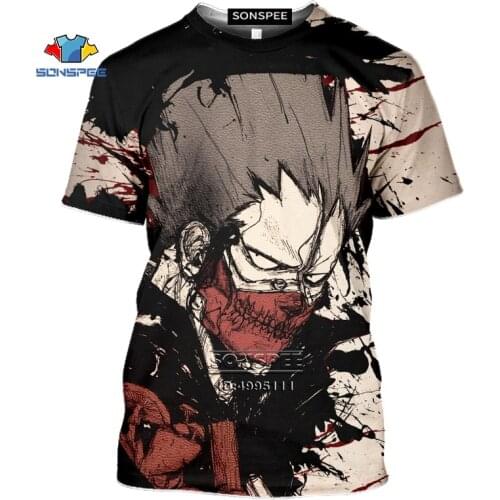 SONSPEE 3D Printed Dorohedoro Mens T-shirt Horror Anime Manga Tshirt Summer Short Sleeve Harajuku Shirt Skull Mask Casual Tees