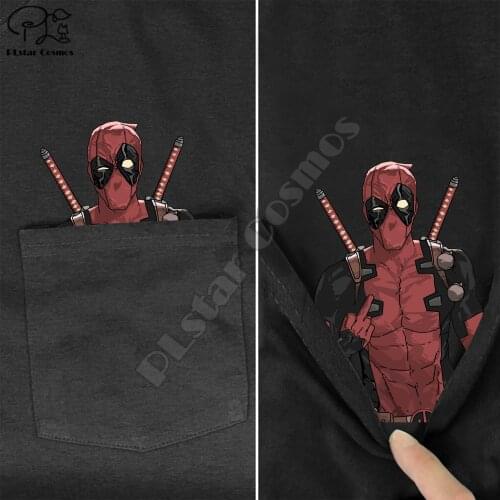 DeadpoolMiddleHand In Pocket T Shirt Dog Lovers Black Cotton Men Made in USA Cartoon t shirt men Unisex New Fashion tshirt