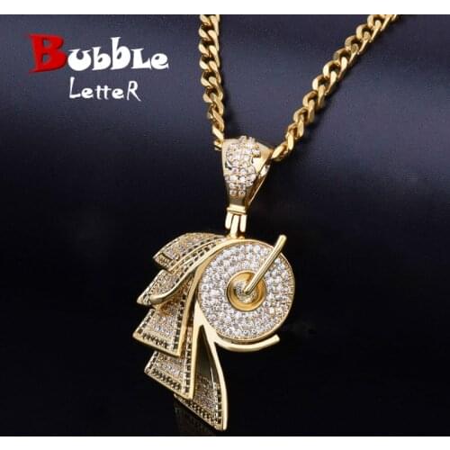 Men Pendant Roll Paper Cubic Zirconia Gold Color Necklace Copper Material AAA CZ Iced Hip hip Jewelry With Miami Cuban Chain