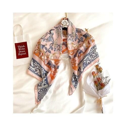 90*90cm New Elegant Korean-Style Twill Weave Silk Large Square Scarf Women Fashion Printed Silk Scarf Decorative Neckerchief