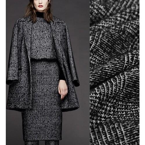 150CM Wide 340G/M Weight Black White Wool Viscose Autumn and Winter Overcoat Outwear Jacket Dress Fabric DE867
