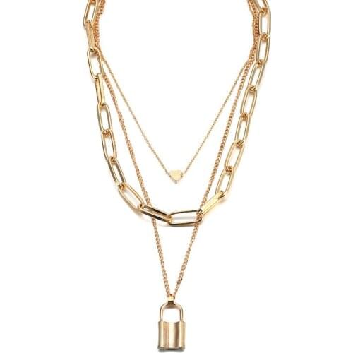 Multilayer Choker Lock Necklace Layered Chain On The Neck With Lock Punk Jewelry Mujer Key Padlock Pendant Necklace For Women