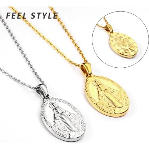 Females Our Lady of Guadalupe Medal Necklace Stainless Steel Virgin Mary Pendant Choker For Women Jewelry