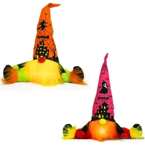 P8DE Sitting Dwarf Gnome Doll Ornaments Halloween Lighting Cute Cartoon Dwarf Elf Home Decor Halloween Celebration Desktop Party