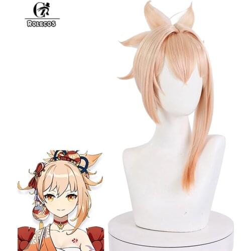 ROLECOS Game Genshin Impact Yoimiya Cosplay Wig 25cm Blonde Wig with Ponytails Heat Resistant Synthetic Hair